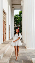 White Puffy Sleeves Short Homecoming Dress Graduation Dress Y1340