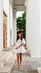 White Puffy Sleeves Short Homecoming Dress Graduation Dress Y1340
