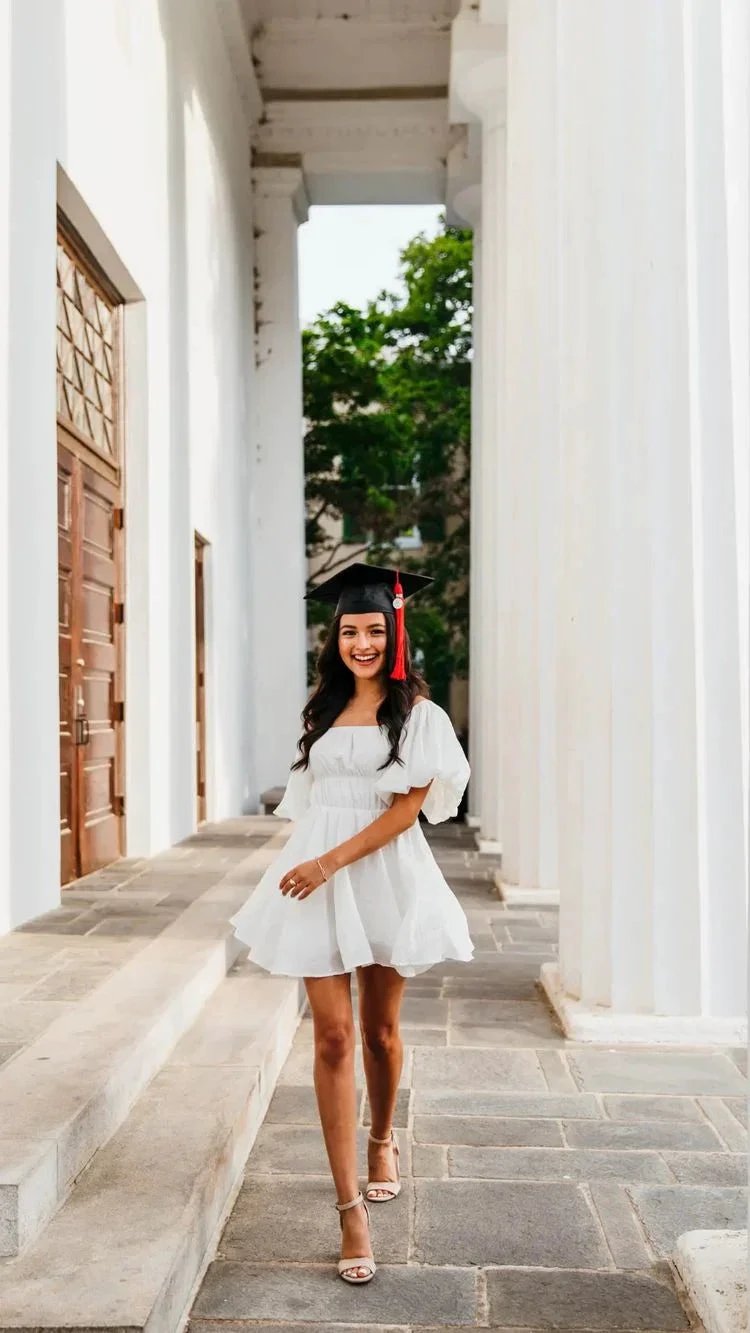 White Puffy Sleeves Short Homecoming Dress Graduation Dress Y1340