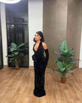 Black Sequins Mermaid Prom Dress,Glitter Black Evening Dress Y1649