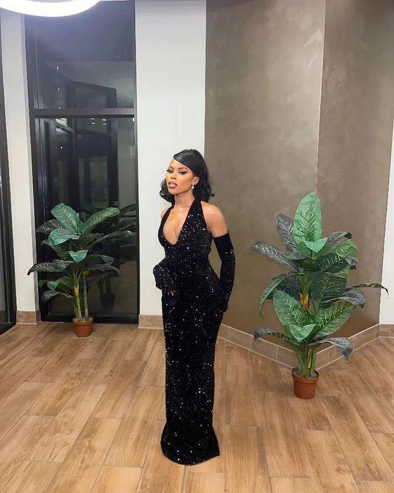 Black Sequins Mermaid Prom Dress,Glitter Black Evening Dress Y1649