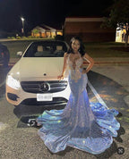 Sparkly Mermaid Blue Sequins Evening Dresses For Black Girls Y1632