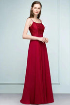 Floor Length Lace Appliques A-line Spaghetti Prom Dresses