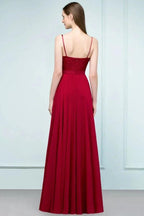 Floor Length Lace Appliques A-line Spaghetti Prom Dresses