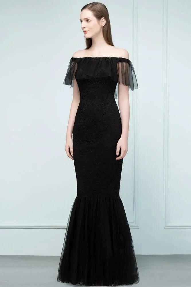 Floor Length Off-shoulder Mermaid Lace Tulle Prom Dresses