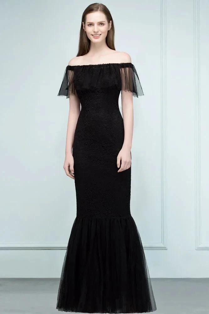 Floor Length Off-shoulder Mermaid Lace Tulle Prom Dresses