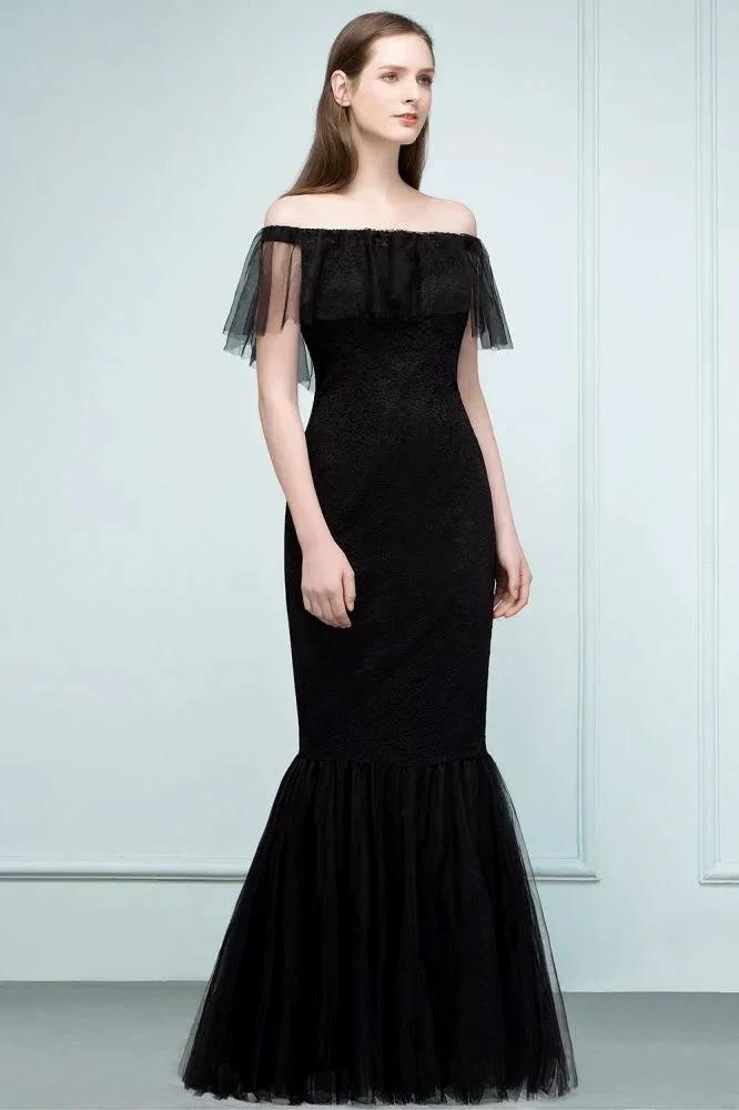 Floor Length Off-shoulder Mermaid Lace Tulle Prom Dresses