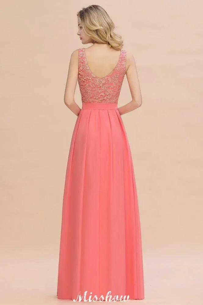 Floral Lace A-line Simple Wedding Dress Sleeveless Maxi Bridesmaid Dress
