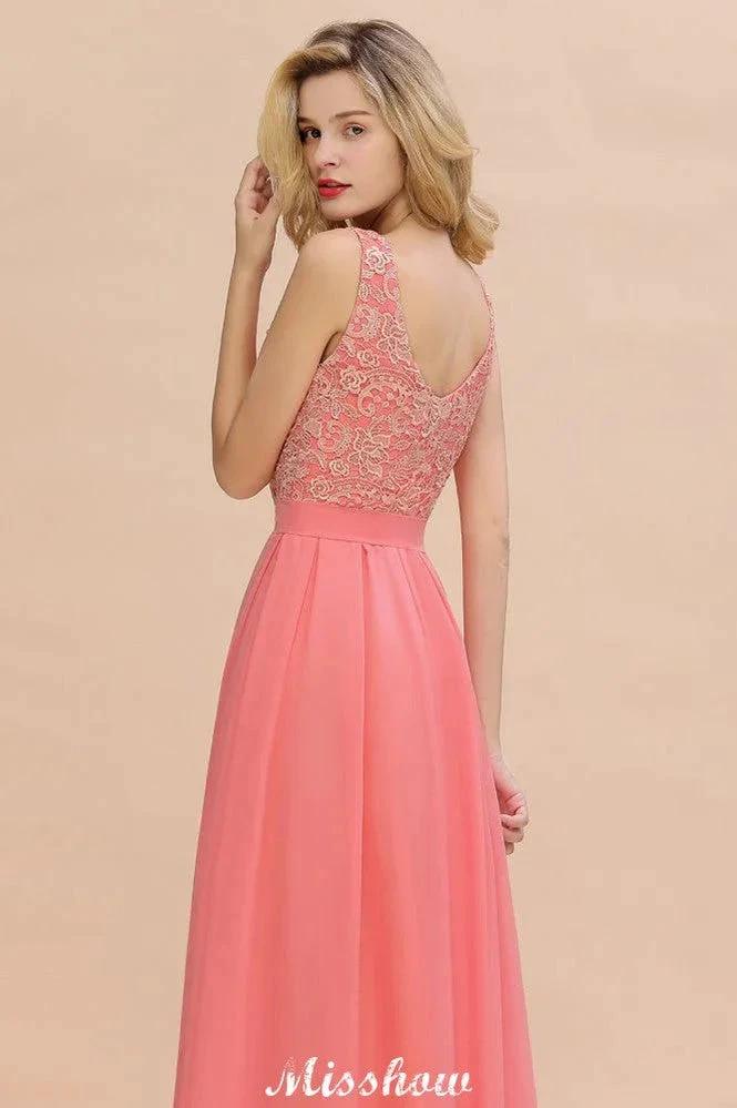 Floral Lace A-line Simple Wedding Dress Sleeveless Maxi Bridesmaid Dress