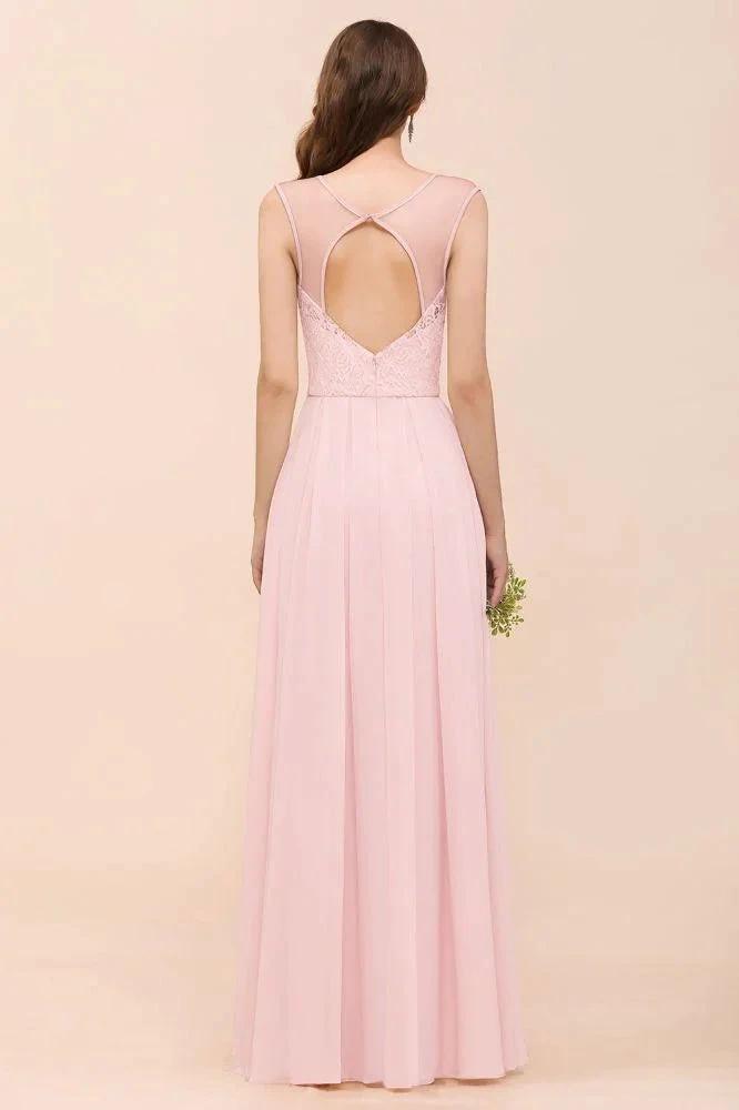 Floral Lace Bridesmaid Dress Pink A-line Wedding Party Dress