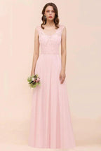 Floral Lace Bridesmaid Dress Pink A-line Wedding Party Dress
