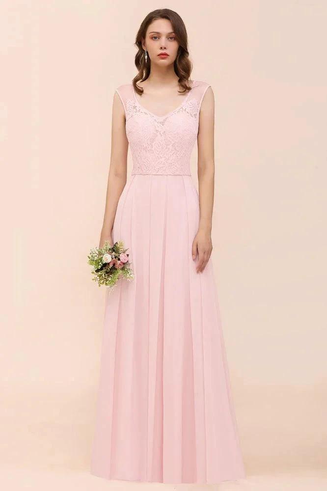 Floral Lace Bridesmaid Dress Pink A-line Wedding Party Dress