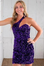 Sheath Asymmetrical One Shoulder Sequins Homecoming Dress