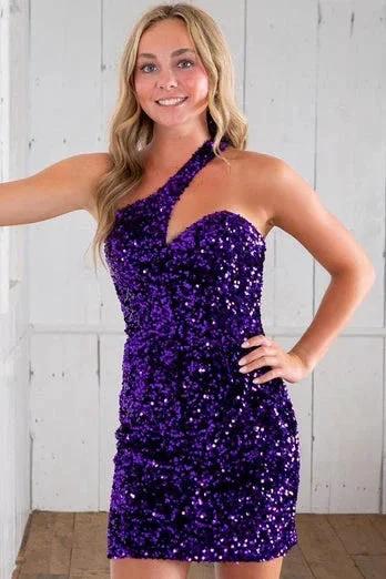 Sheath Asymmetrical One Shoulder Sequins Homecoming Dress