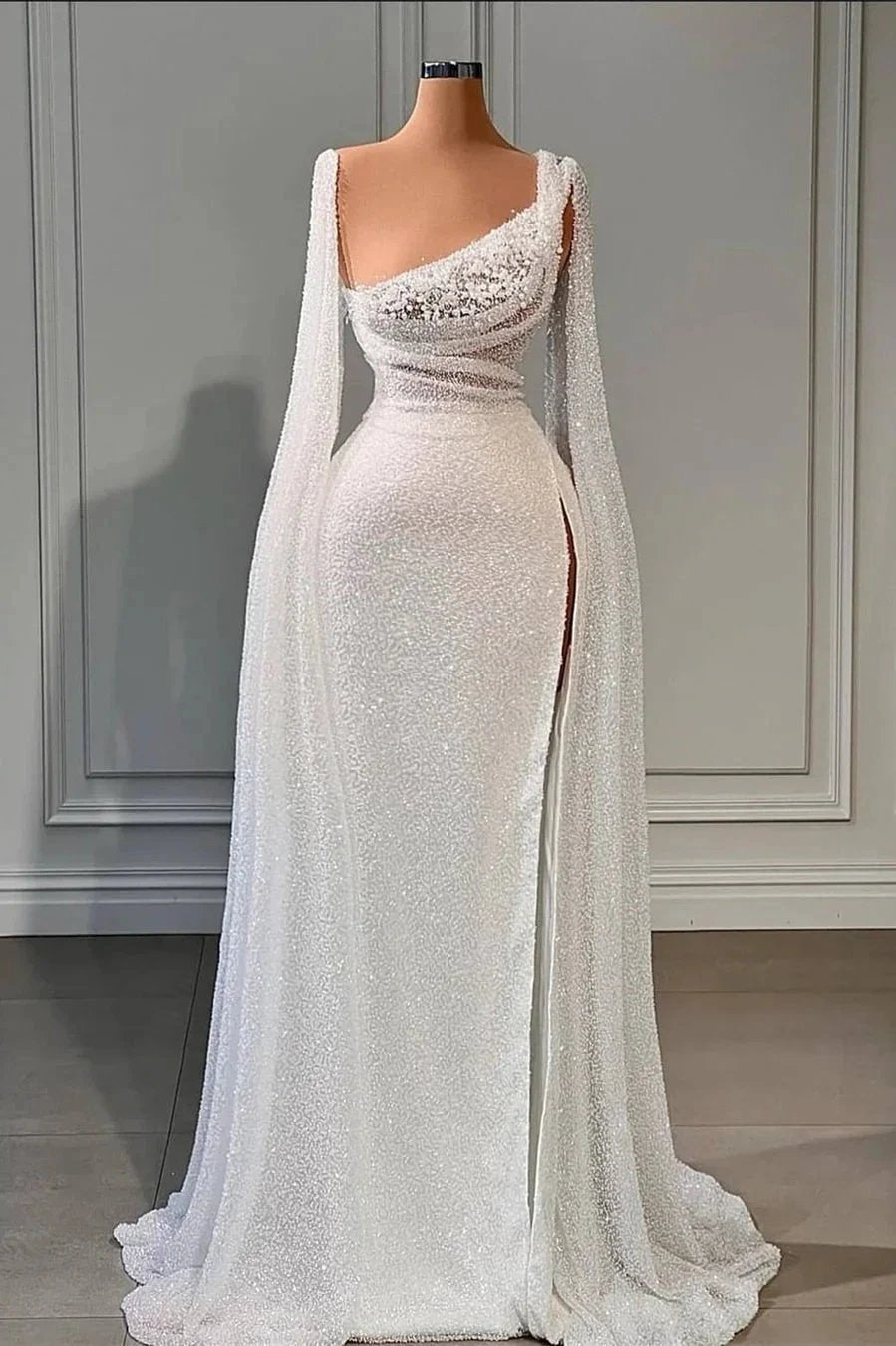 Glamorous A-line Sequined Split Wedding Dresses With Beads