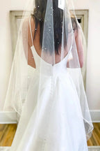 Glamorous Long A-Line Sweetheart Satin Backless Wedding Dress With Pockets