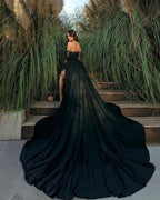 Glamorous Long Black Off-the-shoulder Lace Split Evening Dress With Slit