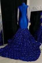 Glamorous Long Mermaid High Neck Flowers Sequined Prom Dress With Long Sleeves