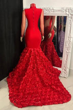Glamorous Long Mermaid High Neck Flowers Sequined Prom Dress With Long Sleeves