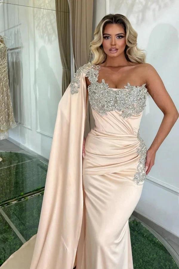 Glamorous Long Mermaid One Shoulder Beading Sleeveless Designer Prom Dress