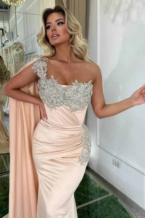 Glamorous Long Mermaid One Shoulder Beading Sleeveless Designer Prom Dress