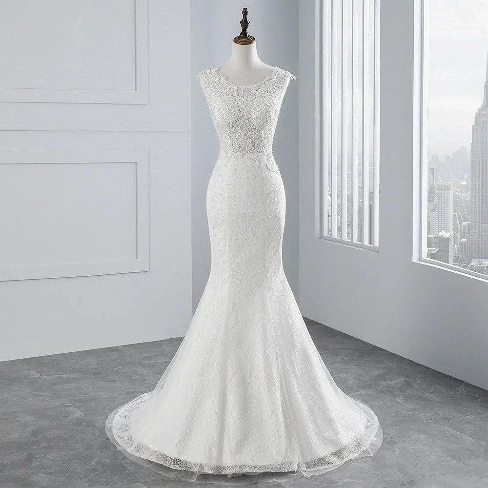 Glamorous Long Mermaid Tulle Appliques Lace Wedding Dress