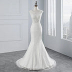 Glamorous Long Mermaid Tulle Appliques Lace Wedding Dress