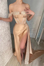 Glamorous Off-the-shoulder Sequined Sleeveless Mermaid Prom Dress With Slit