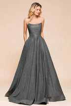 Glitter Strapless Backless Split Long Prom Dress