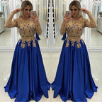 Gold Beads Lace Appliques Evening Dress with Sleeves