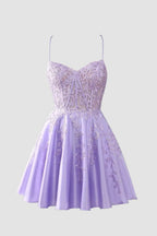 Gorgeous A Line Spaghetti Straps Royal Blue Corset Homecoming Dress with Appliques