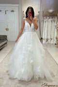 Gorgeous A-line Spaghetti straps V-neck Sleeveless Wedding Dress With Lace