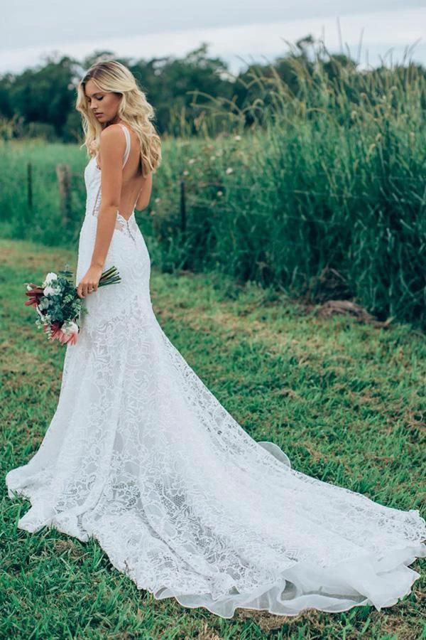 Gorgeous Lace Ivory Mermaid Sweetheart Rustic Wedding Dresses WD512