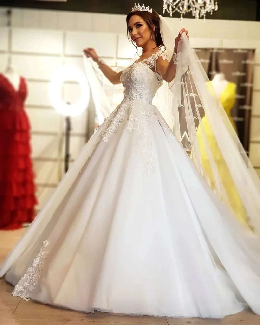 Gorgeous Long A-line Off-the-shoulder Wedding Dresses with Sleeves