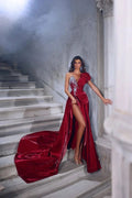 Gorgeous Long A-line One Shoulder Sleeveless Formal Prom Dresses With Slit
