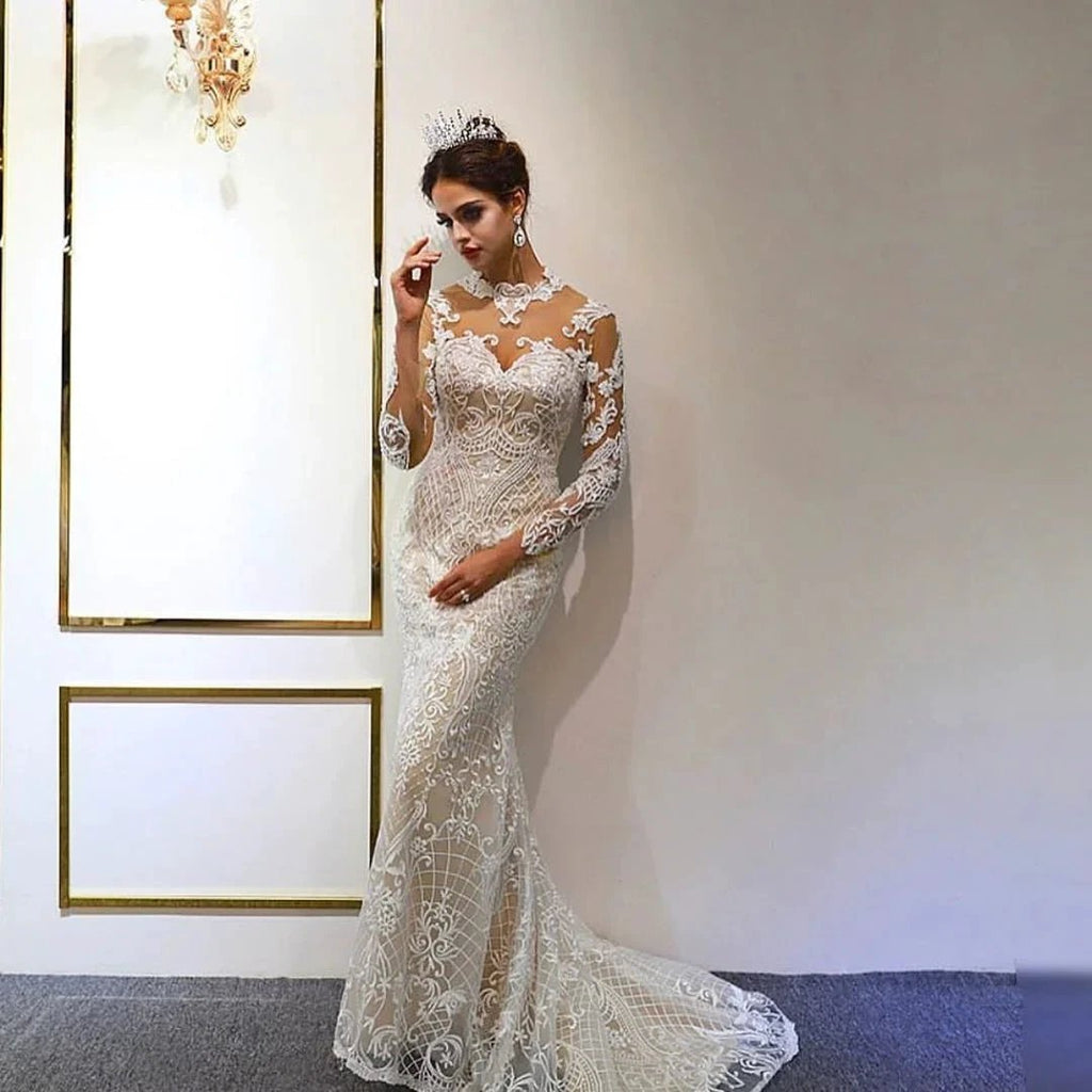 Gorgeous Long A-Line Sweetheart Appliques Lace Wedding Dress with Sleeves