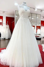 Gorgeous Long A-line Sweetheart Spaghetti Straps Tulle Lace Wedding Dresses