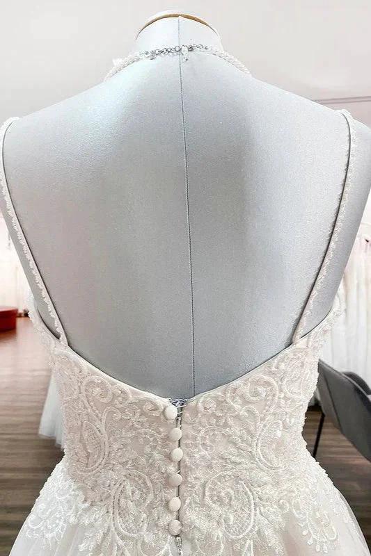 Gorgeous Long A-line Sweetheart Spaghetti Straps Tulle Lace Wedding Dresses