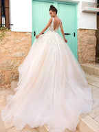 Gorgeous Long A-line V Neck Open Back Tulle Lace Graduation Prom Dresses
