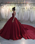 Gorgeous Long Ball Gown Sweetheart Appliques Lace Satin Prom Dress