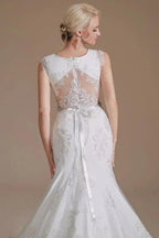 Gorgeous Long Mermaid Jewel Tulle Lace Wedding Dress