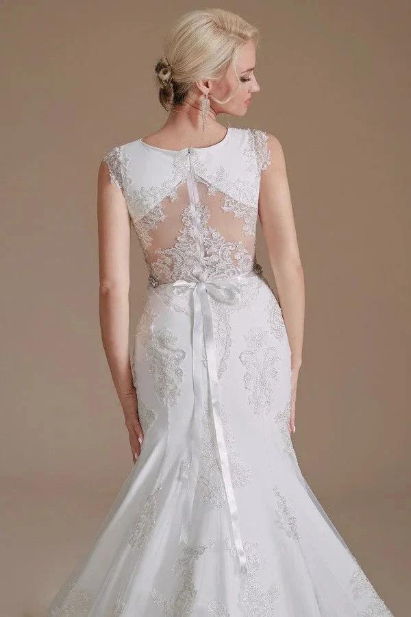 Gorgeous Long Mermaid Jewel Tulle Lace Wedding Dress