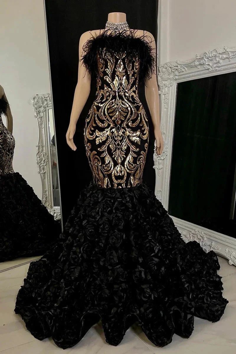 Gorgeous Long Mermaid Lace Flowers Sleeveless Prom Dress