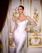 Gorgeous Long Mermaid Long Sleeves Wedding Dress With Diamonds