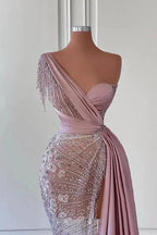 Gorgeous Long Mermaid One Shoulder Beading Sleeveless Prom Dress With Lace