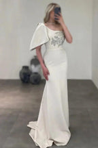 Gorgeous Long Mermaid One Shoulder Satin Rhinestones Sleeveless Prom Dress