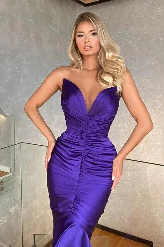 Gorgeous Long Mermaid V-neck Sleeveless Formal Prom Dresses