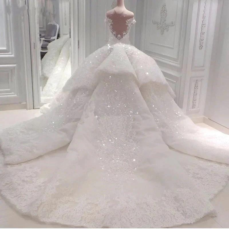 Gorgeous Long Off The Shoulder Beadings Ball Gown Wedding Dress