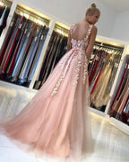 Gorgeous Long Open Back Tulle Lace A-line Prom Dress