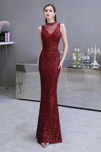 Gorgeous Mermaid Burgundy Sequins Long Prom Dress